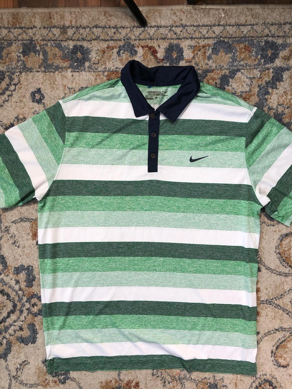 Nike Golf Dri-FIT Polo Shirt Mens XL Green Stripe Golf Short Sleeve Performance